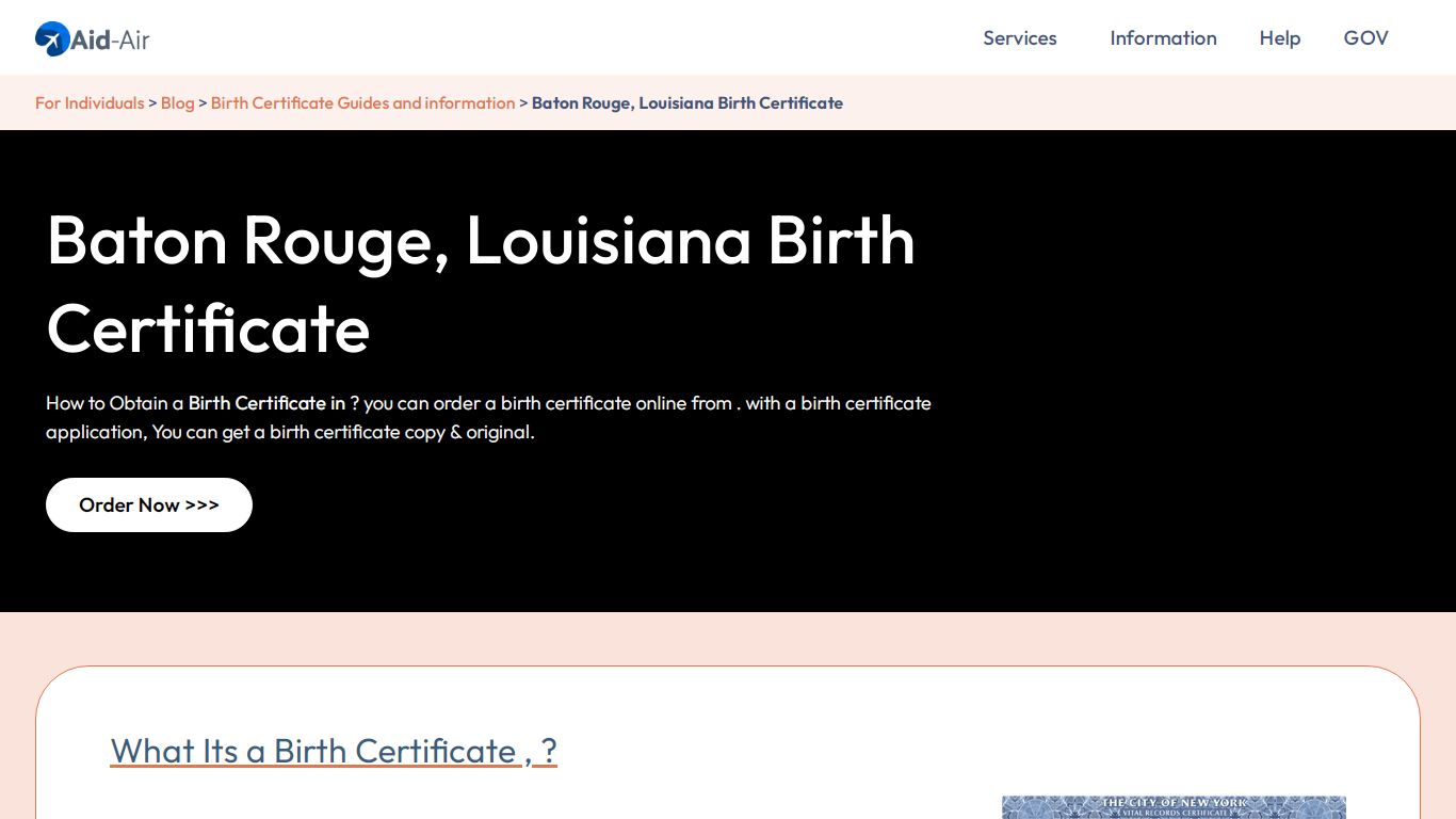 Order U.S. Birth Certificate in Baton Rouge | Louisiana, USA | Aid-Air