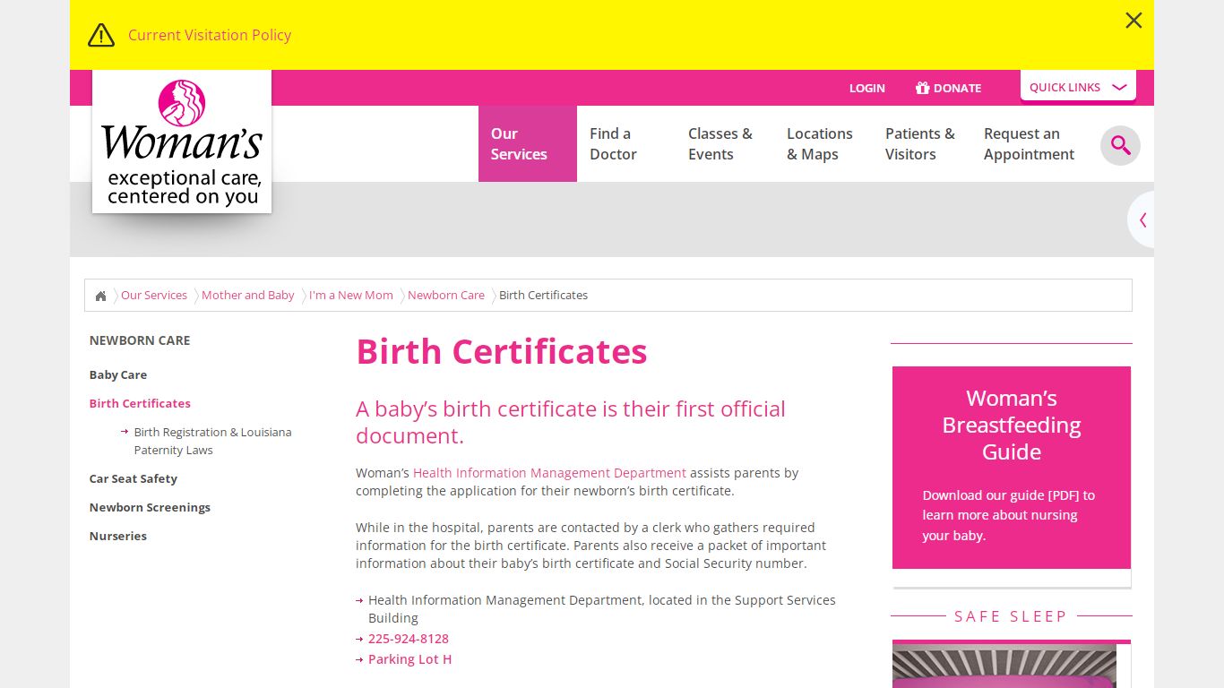 Birth Certificates | Woman's Hospital | Baton Rouge, LA
