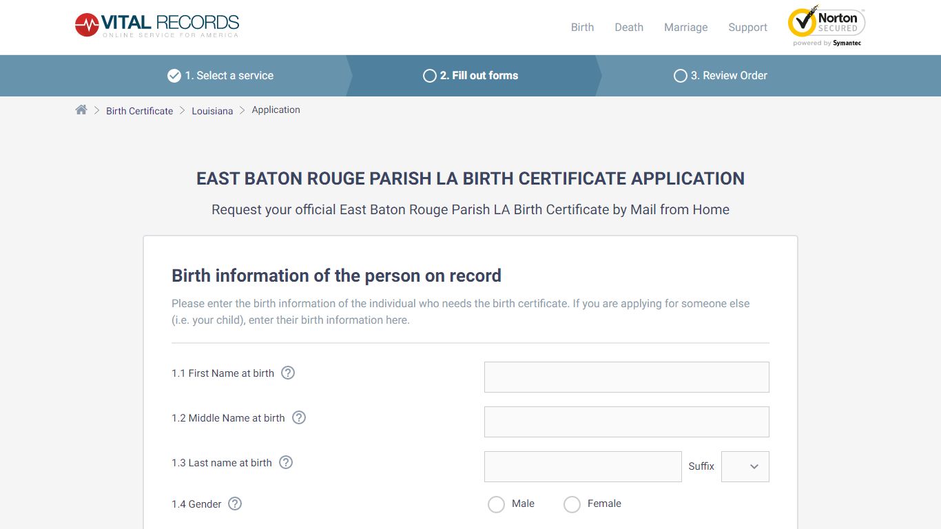 East Baton Rouge Parish LA Birth Certificate Application